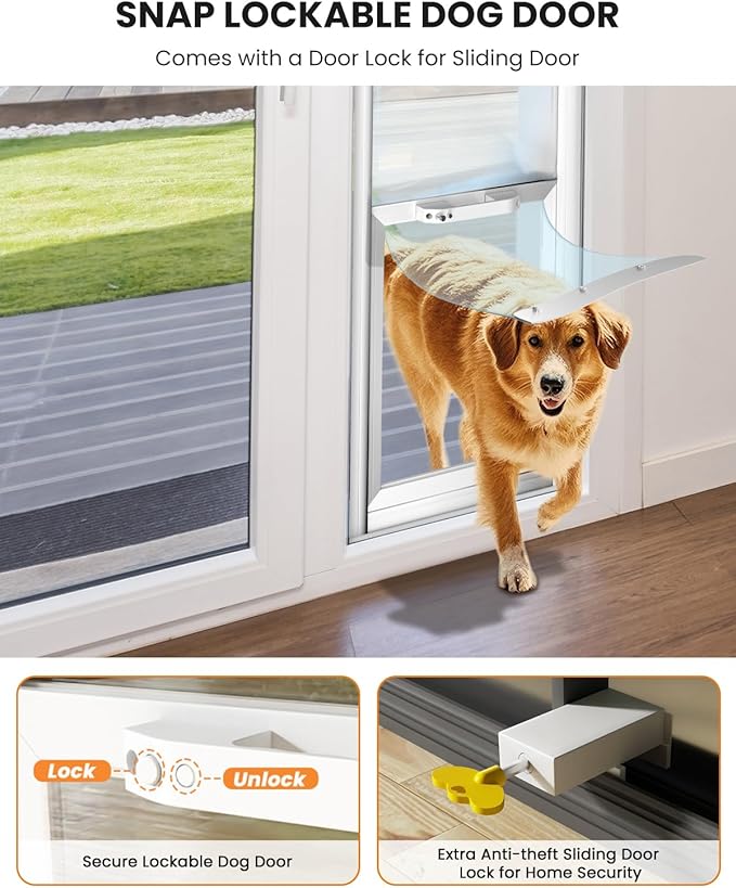 Doggy Door for Sliding Glass Doors Large Dog, Sliding Door Dog Door Insert - Adjustable Height 86.61" to 92.52", Pet/Cat/Dog Door for Sliding Glass Door, No Cut Required & Easy Set Up
