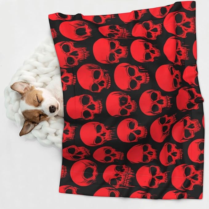 Double Sided Plush Pet Blanket with Cozy Dot Texture and Smooth Reverse, Red Blood Vintage Skull, Reversible Throw for Dogs Cats on Couches Beds Crates
