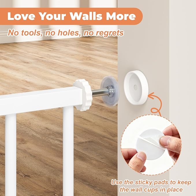 29"-51" Baby Gate for Stairs, Auto Close Stroller Friendly Dog Gate Indoor for Doorways, Pressure Mounted Baby Gate, Easy Walk Through Gate for Children & Pets, White