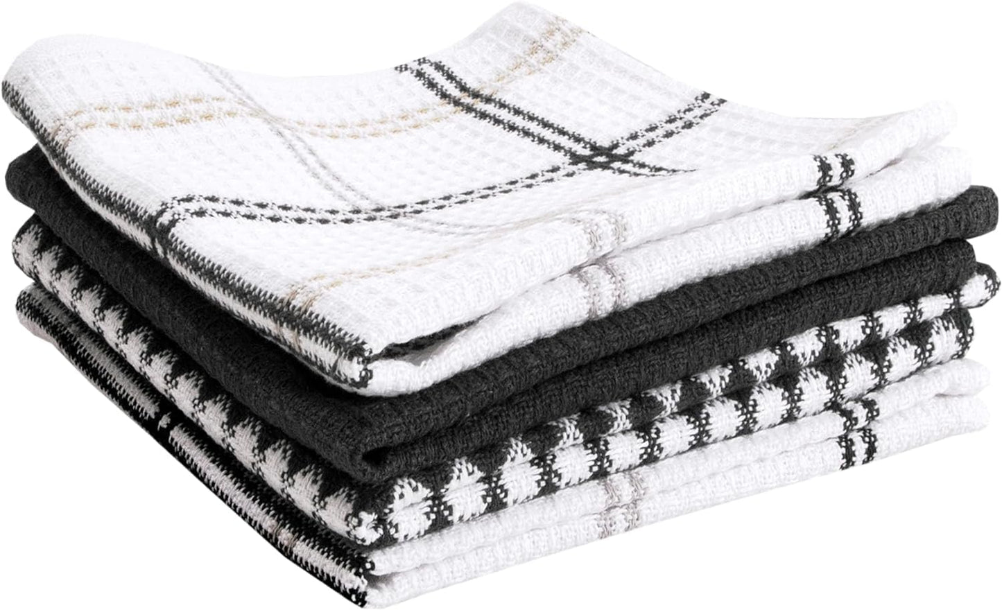 T-FAL Premium Waffle Dish Cloths: Highly Absorbent, Super Soft Long Lasting - 100% Cotton, 12"x13" Flat Waffle Dish Towel for Cleaning & Drying Dishes, (4-Pack), Neutral