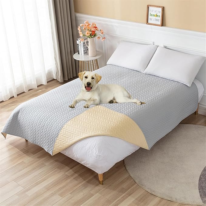 GIBZ Waterproof Dog Bed Cover Anti Slip Pet Furniture Protector Washable Blanket Large Soft Quilted Mat, Grey, 170x210cm