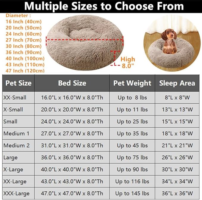 Calming Dog & Cat Bed, 24 Inch Anti-Anxiety Donut Cuddler Cat Bed with Anti-Slip Bottom, Washable Round Fluffy Pet Bed for Small Medium Dogs and Cats (Coffee)