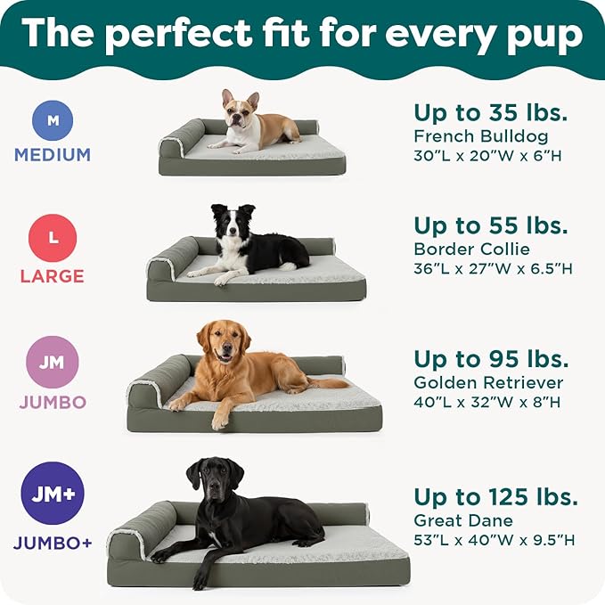Furhaven Orthopedic Dog Bed for Medium/Small Dogs w/ Removable Bolsters & Washable Cover, For Dogs Up to 35 lbs - Two-Tone Plush Faux Fur & Suede L Shaped Chaise - Espresso, Medium,30"L x 20"W x 6"Th