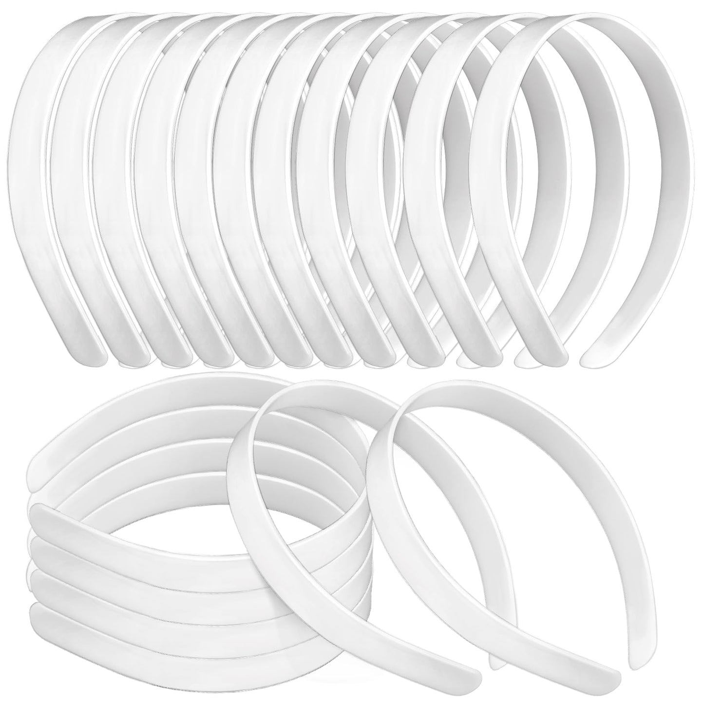 50Pcs Amersumer 1/2'' Girls Plain No Teeth Diy Plastic Headbands Headwear Hair Accessories (Black) (White)