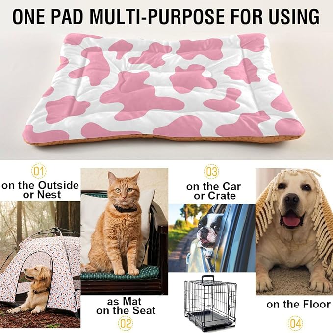 Pink Milk Cow Print Pet Bed Cute Dog Bed Mat Absorbing Non Slip Pad Pet Sleeping Mat for Small, Medium, and Large Dogs Puppy Cat 24 in x 18 in
