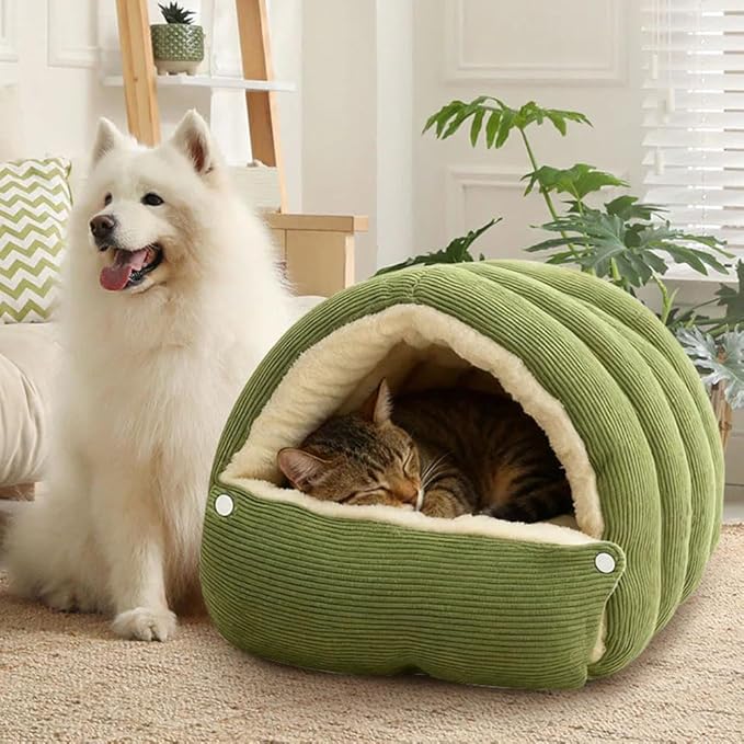CutyPet Winter Cave,Warmth Cozy Comfort Plush Pet Cave,Cute Cozy Safe Hideaway Cat Bed with Removable Cushion,Warm Soft Removable Washable for Cats and Dogs (Purple Plaid, L:25.59 * 15.74 * 11.02 in)