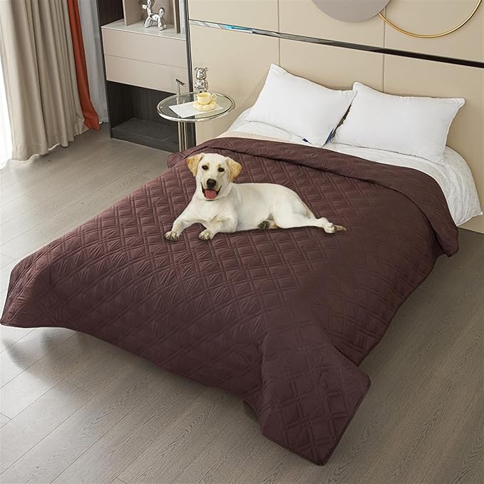 GIBZ Waterproof Dog Bed Cover Anti Slip Pet Furniture Protector Washable Blanket Large Soft Quilted Mat, Coffee, 260x210cm