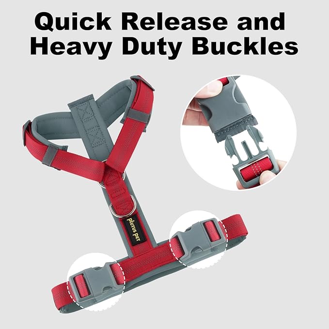 Plutus Pet No Pull Dog Harness, Adjustable Nylon Harness with Soft Padding, Reflective and Heavy Duty Dog Harness for Small, Medium, Large Dogs(Red, L)