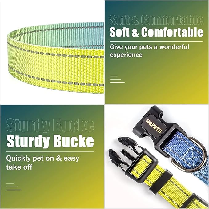 Roses&Poetry Dog Collar for Large Dogs with Gradient Amber, Yellow Reflective Dog Collar Adjustable Large Pet Collars for Small Medium Large Dogs (Amber-L)