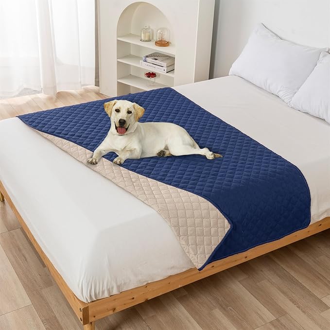 GIBZ Water Resistant Dog Bed Blanket Cover Large Anti Slip Pet Furniture Protector Washable Cat Quilted Mat for Couch, Navy Blue, 170x210cm