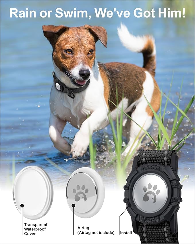 TagME Airtag Dog Collar,Waterproof Reflective Pet Collar with Airtag Holder,Soft Padded and Double D-Rings for Medium Dogs,Black