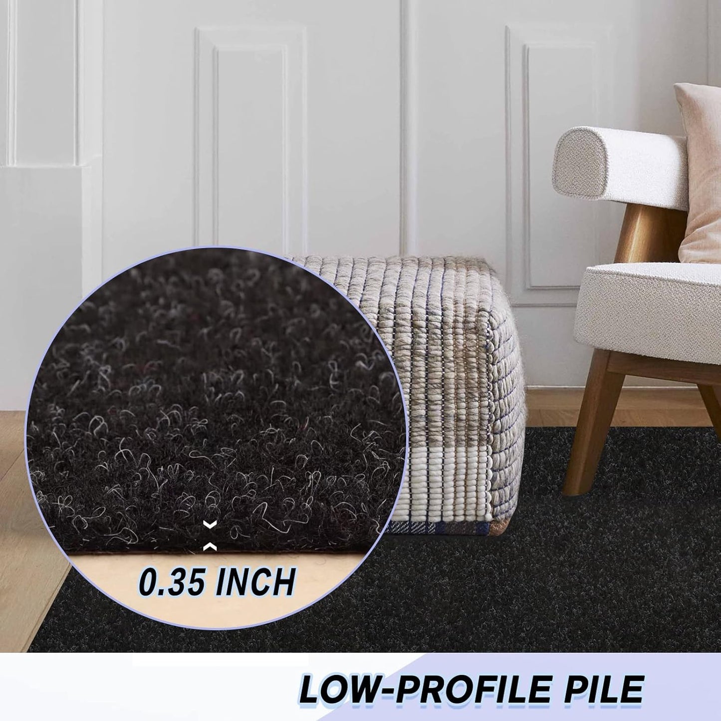 Custom Size Backed Non-Slip Area Rugs Runner, Easy Clean, Waterproof Runner Rugs for Hallway Entryway, Kitchen, Laundry, 2FT x 61FT, Black