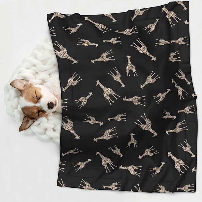 Reversible Plush Throw for Dogs and Cats, Giraffe Leopard Print On Black, Double Sided Blanket with Nubby Dot Side and Sleek Side Ideal for Cuddling Nesting Security