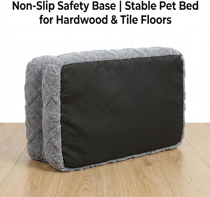Plush Calming Pet Sofa Bed, Raised Rim, Removable Cover & Non-Slip Bottom for Cats & Dogs, Calming Dog Bed Fluffy Plush Dog Mat for Furniture Protector with Removable Washable Cover (Grey, Medium)