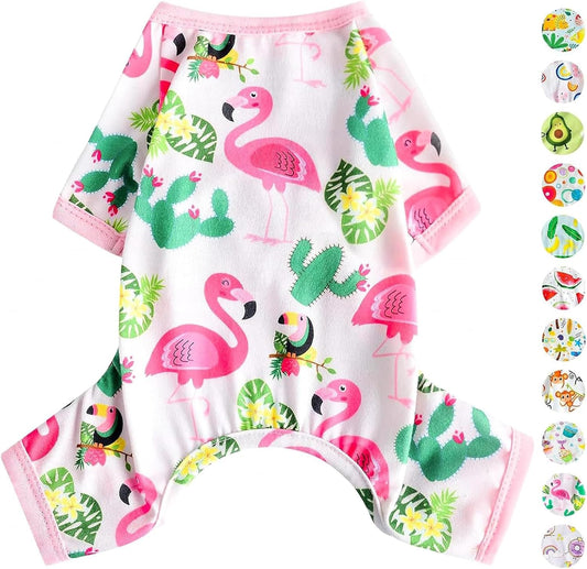 Dog Pajamas Pjs Dog Clothes for Small Dogs Girl Cute Soft Puppy Clothes Stretchable Dog Apparel Onesies for Chihuahua Yorkie Teacup, Flamingo Pink, XS