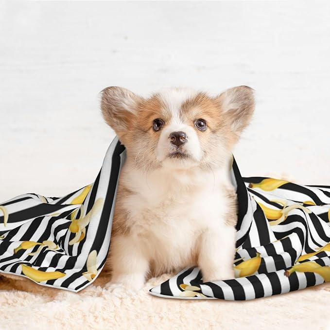 Reversible Plush Throw for Dogs and Cats, Banana and Strap, Double Sided Blanket with Nubby Dot Side and Sleek Side Ideal for Cuddling Nesting Security