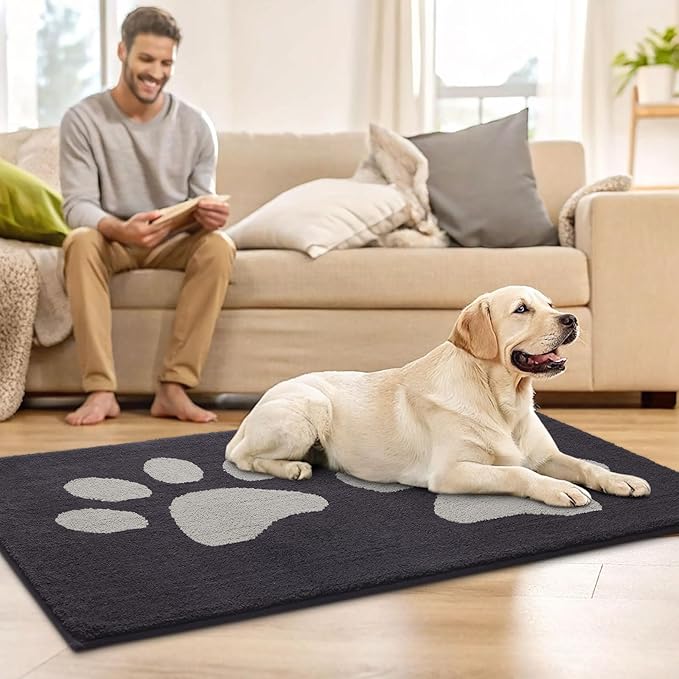 Buganda Dog Door Mat for Muddy Paws, Absorbent Dirt Trapper Washable Indoor Doormats, Non Slip Low-Profile Mud Mat for Dogs, Front Entrance Doormat for Inside Floor (70x24 Inches, Dark Grey)
