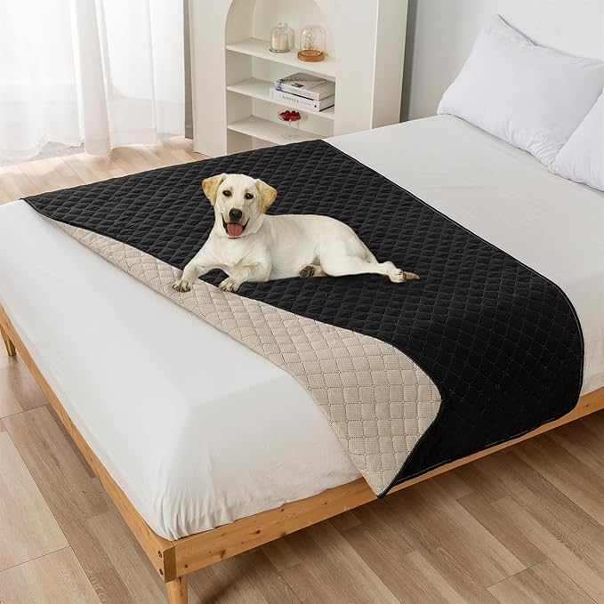 GIBZ Water Resistant Dog Bed Blanket Cover Large Anti Slip Pet Furniture Protector Washable Cat Quilted Mat for Couch, Black, 170x210cm