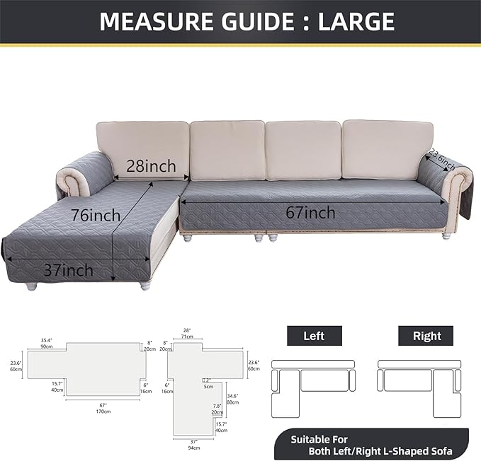 ele ELEOPTION 100% Waterproof 2 Piece Couch Cover Pet Blanket Sectional L Shape Sofa Cushion Cat Dog Bed Cover (Chaise Lounge + 3 Seat Covers) Blue