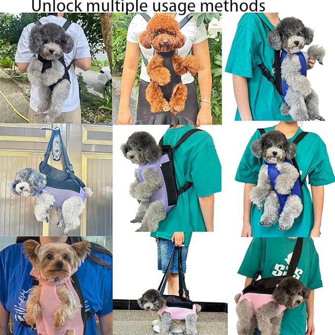 Pet Dog Carrier Backpack, Portable Breathable Mesh Chest Carrier, Polyester Woven Double Shoulder Pet Bag for Outdoor Adventures (SkyBlue, X-Large)