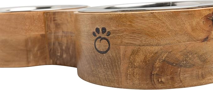 Luxury Elevated Dog Bowl Set - Mango Wood Stand with 2 Stainless Steel Food & Water Bowls - Raised Pet Feeder with Non-Slip Base, Modern Design for All Dog Sizes, Medium 24oz