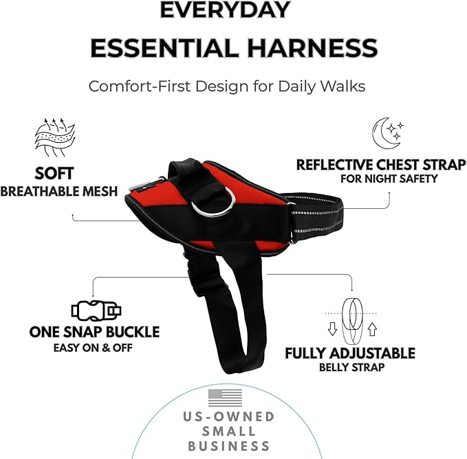 ShawnCo Essential Dog Harness, No-Pull Pet Vest with 3 Leash Clips, No Choke, Reflective, Adjustable and Padded, for Easy Walking and Training for Small Dogs (Mustang Red, S)