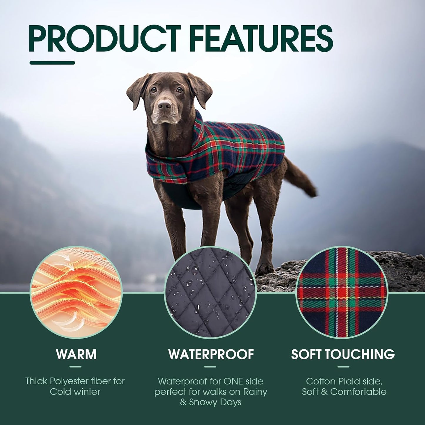 Kuoser Warm Dog Coat, Waterproof Dog Jacket for Extra Large Dogs, Adjustable Durable XXL Doggie Winter Coat Reversible Puppy Cold Weather Apparel from Small to Large Breed, RoyalBlue XXL