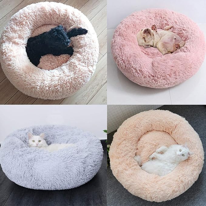 huraty Plush Dog Bed for Small Medium Dogs, Fluffy Donut Round Pet Cat Beds, Anti-Slip & Anti-Anxiety, 24 Inch for Puppy and Kitties, Gold, M