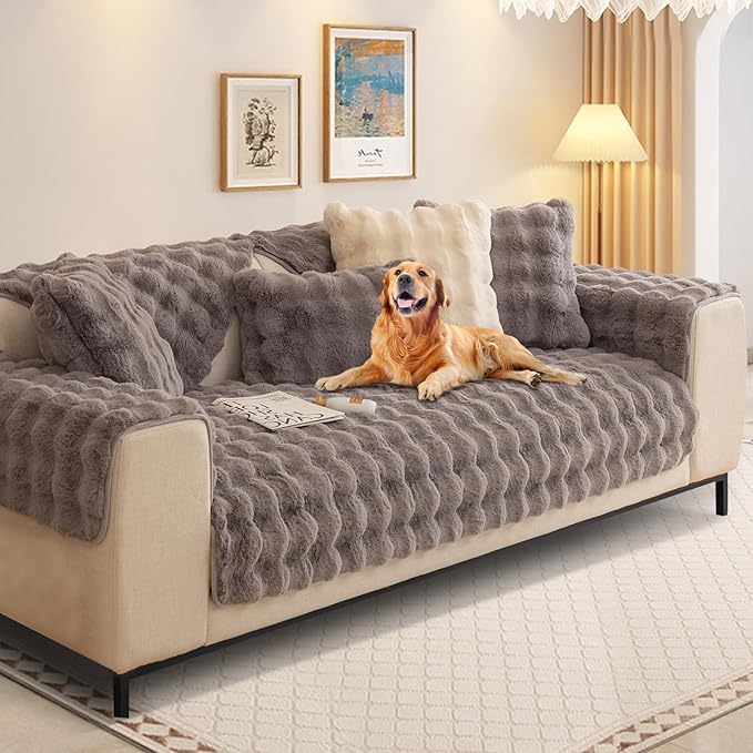 Couch Covers For Dogs,Funny Fuzzy Pet Couch Cover,Plush Solid Colour Non-Slip Couch Cover,Big Dog Bed Blanket, Washable Soft Plush Throw Protector For Bed Couch Car Sofa (35.43x47.24in, Dark Grey)