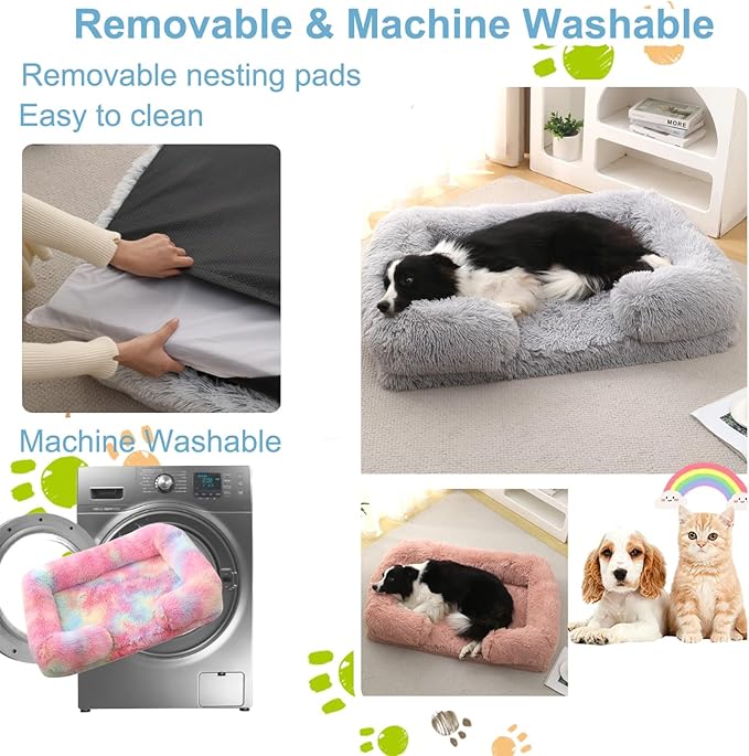 Dog Beds Large Sized Dog Orthopedic, Sofa Dog Bed with Waterproof Lining and Nonskid Bottom, Rectangle Washable Dog Bed for Medium Small Dogs Cats (Color : Rainbow, Size : 23 x 18)