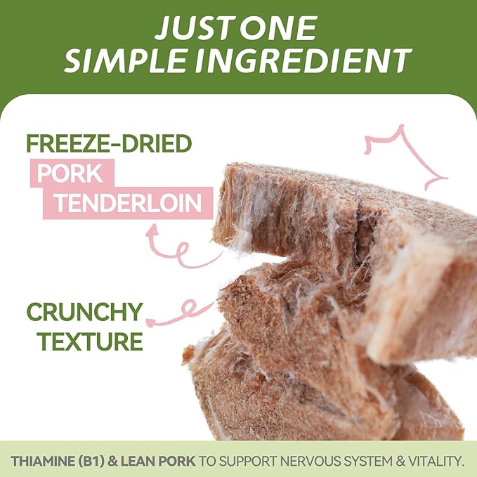 OPET Freeze Dried Cat Treats, Single Ingredient Grain Free High Protein Pet Food for Cats and Dogs, Healthy Training Snacks，Freeze Dried Pork Sliced Fillets (Pork, 5.92 Ounce)