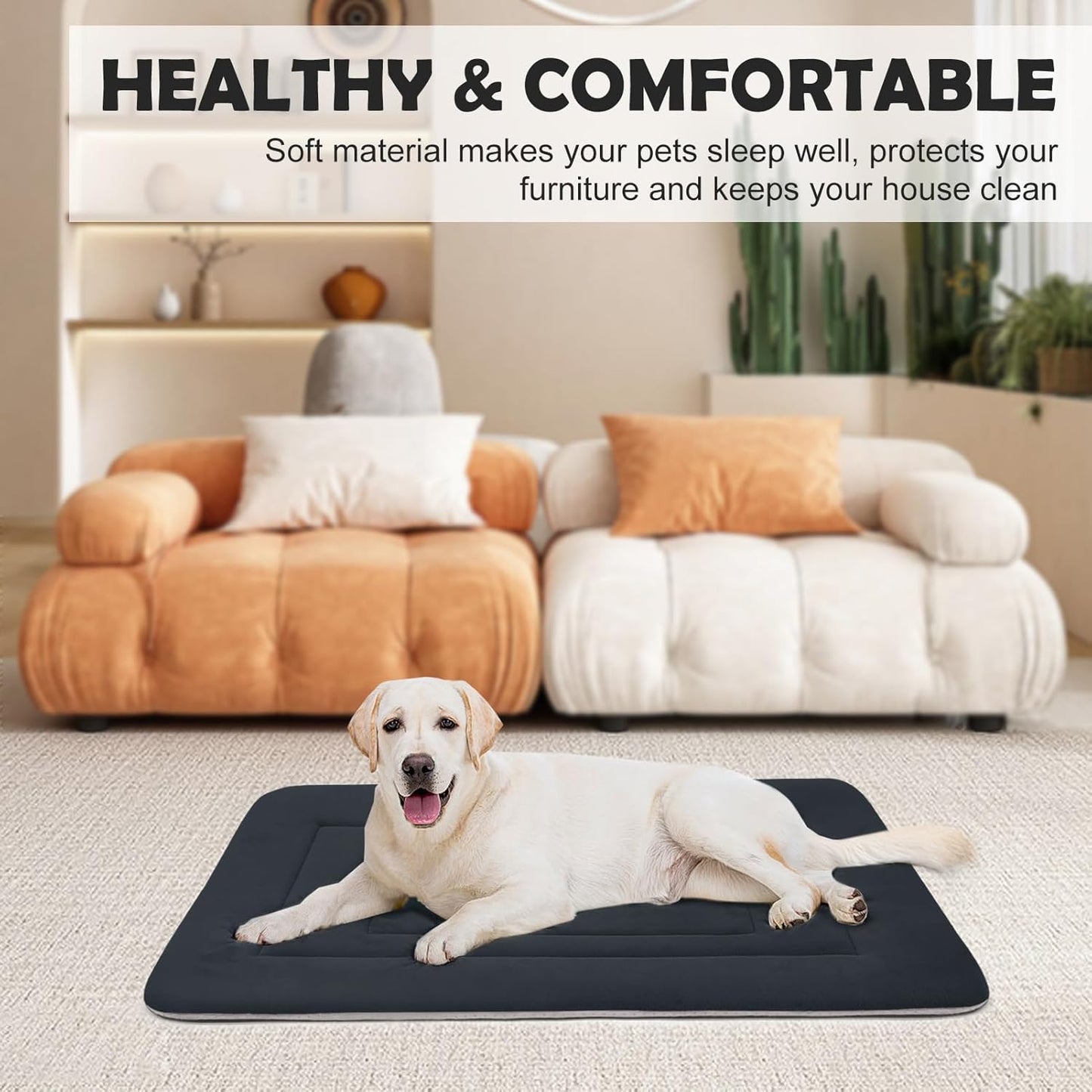 JoicyCo Soft Dog Crate Bed Pad Mat, 42 in Non-Slip Bottom Washable for Large Dogs, Pet Mattress Kennel Pad, Dark Gray