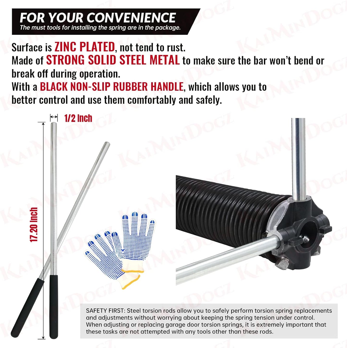 Pair of 1.75" Garage Door Torsion Springs Set with Non-Slip Winding Bars&Gloves, High Precision Electrophoresis Oil-Free Black Coated for Replacement, MIN 16,000 Cycles (0.207 x 1.75"x 26")