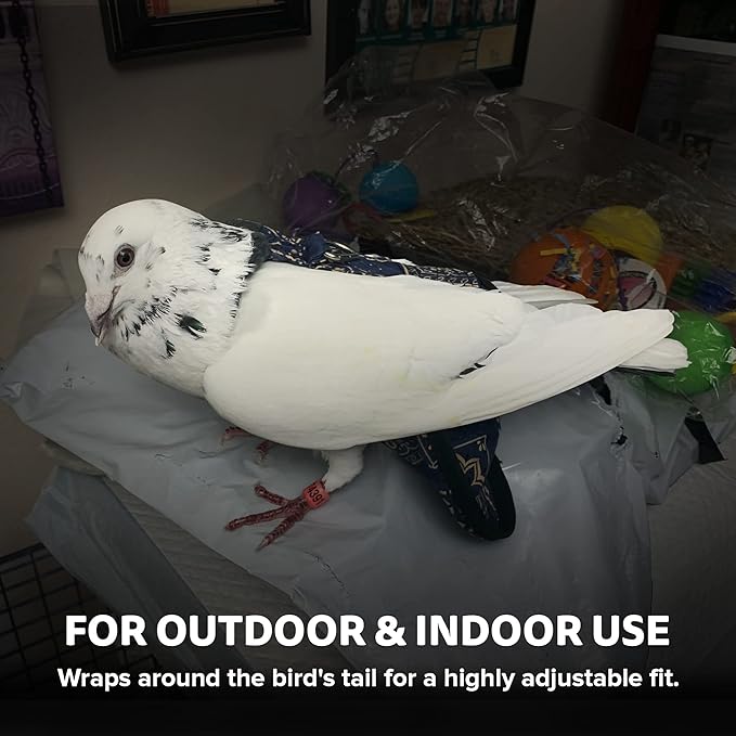 Hen Holster Wrap-Around Bird Diaper & Harness for Larger Pigeons, Small Breed - with Removable Liner, Adjustable Fit for Outdoor Adventures & Indoor Use, Easy to wear - Blue Bandana, XS