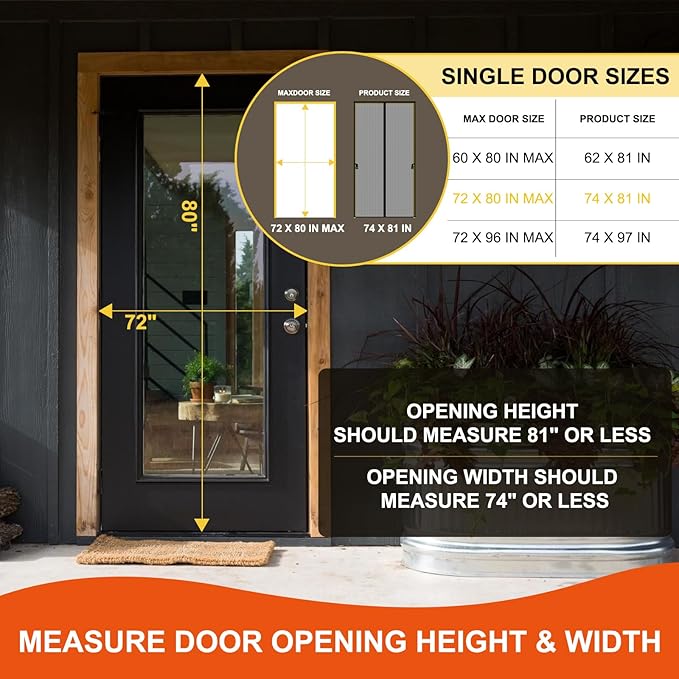 Reversible Left Right Side Opening Fiberglass Magnetic Screen Door, Fit Door Size 72x80in,Heavy Duty Fiberglass Screen Door Mesh for Front, Patio Sliding Door, French Bug Door Screen Magnetic Closure