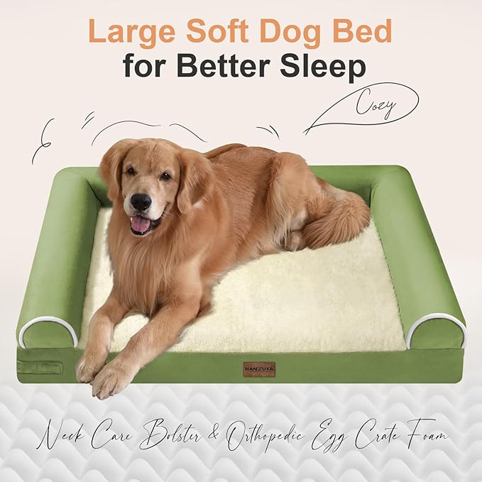 Large Dog Bed Orthopedic Washable: Beds Bolster XXL Bed Big XLarge Dogs Egg Crate Foam Sofa Couch Waterproof Removable Cover - Grass Green