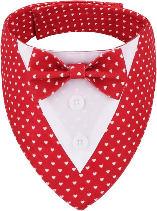 ADOGGYGO Valentine Dog Tuxedo Bandana, Red Heart Pet Tux with Bowtie Adjustable Valentine Costume for Medium Large Dogs Pets (L)