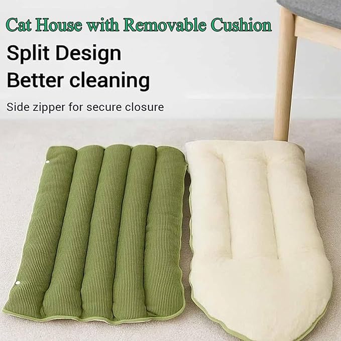 Expectation Cat Bed, Removable and Washable Winter Closed-Off Cat Bed, Soft Fluffy Warm Autumn/Winter Cats House, Washable Non-Slip Pet Sleeping Bag for Indoor Cats Small Dogs (A,Large)