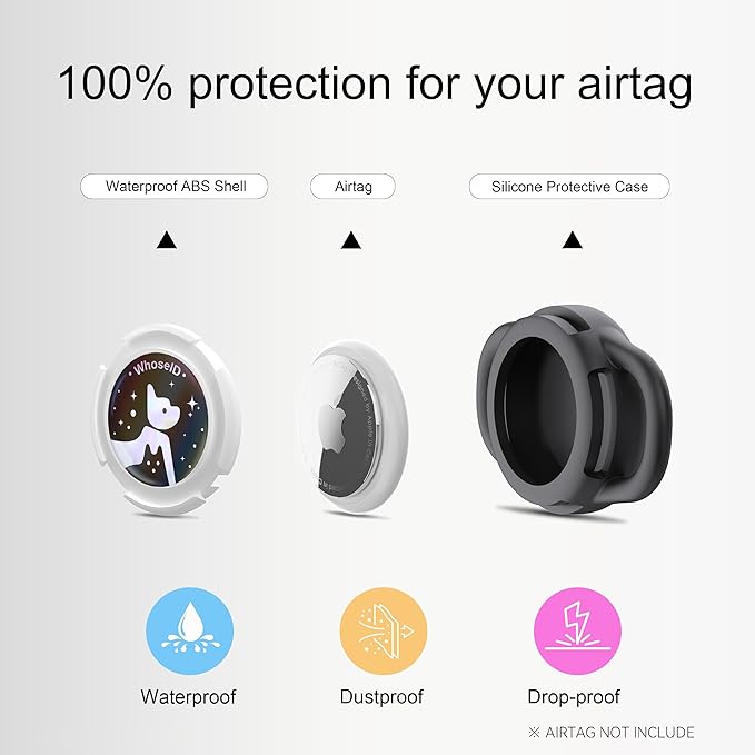 Waterproof Airtag Dog Collar Holder, Silicone & ABS Airtag Holder for Dog & Cat Collars, Ultra-Durable, Lightweight and Protective Airtag Case (Black&Blue-1, Small)