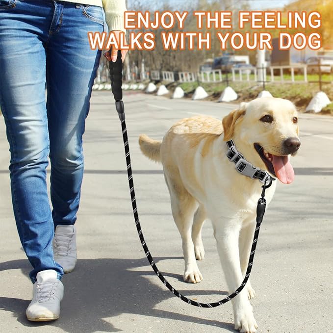 BARKBAY Dog Leashes for Large Dogs Heavy Duty Dog Leash 2 Pack 5 FT with Comfortable Padded Handle Highly Reflective Threads for Medium Large Dogs Walking Training Running (5FT-1/2,Black+Black)