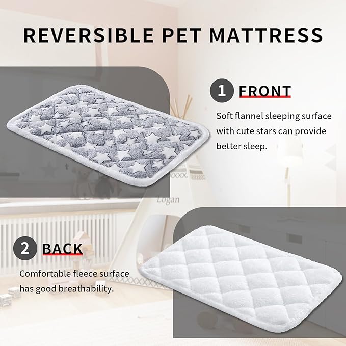 Dog Crate Mats, Soft Reversible Dog Bed Mat, Cat Mat - 24x16 Inch, Short Plush Pet Mat Crate Mat for Small Dogs, 0.6-inch Thick Thin Dog Mat, Machine Washable Ideal for 24-Inch Dog Crates