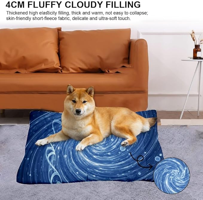 Blue Swirl Vortex Light Effect Art Dog Bedding Dog Mattress Pet Padssoft Crate Washable Crate Beds Washable Non-Slip Bed Bed for Dogs Outdoor Mat for Dogs Furniture Indoor Outdoor 36X24 Inch
