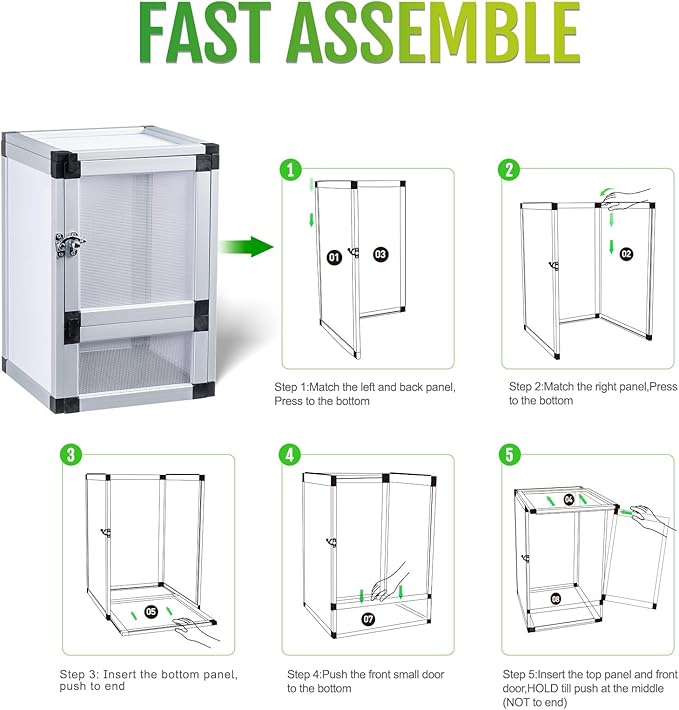 5-Pack Reptile Cage 8" x 8" x 12", Small Hatching Habitat with Screen & Acrylic Doors, Ventilated Terrarium for Lizards, Frogs, Easy to Assemble