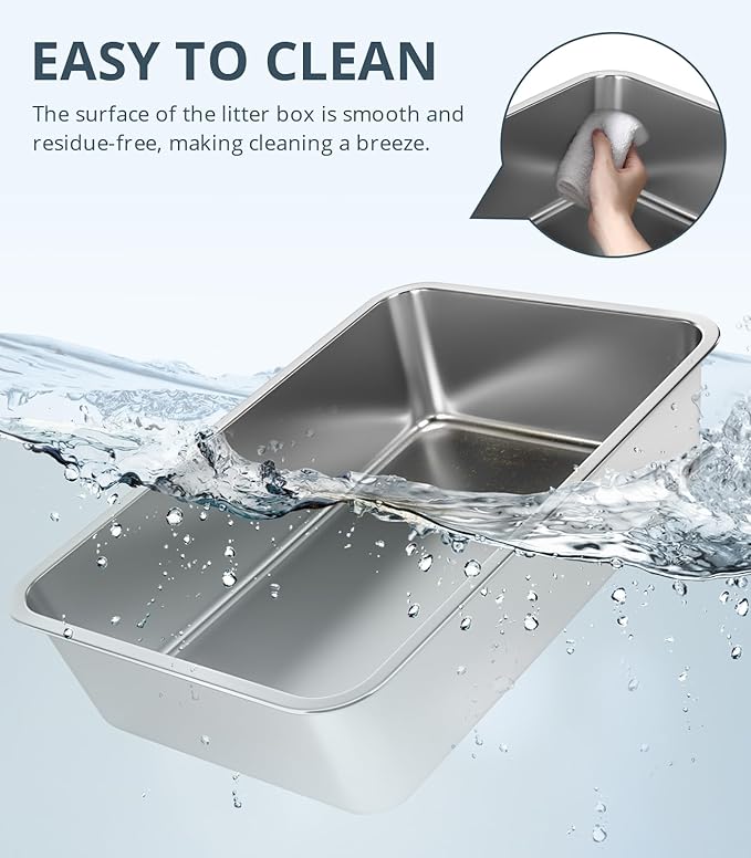 Stainless Steel Cat Litter Box, 6in Cat Litter Pan for Large Cats and Rabbits, Extra Large Metal Litter Box High Sides Odor Control Anti-Corrosion Nonstick