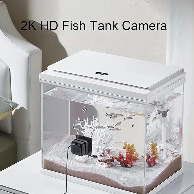 ciciglow Fish Tank Camera, 2K HD Aquarium Camera, 140 Wide Angle Anti Glare and Anti Reflection, WiFi Pet with AI Motion Detection for Aquariums, Reptile Enclosures