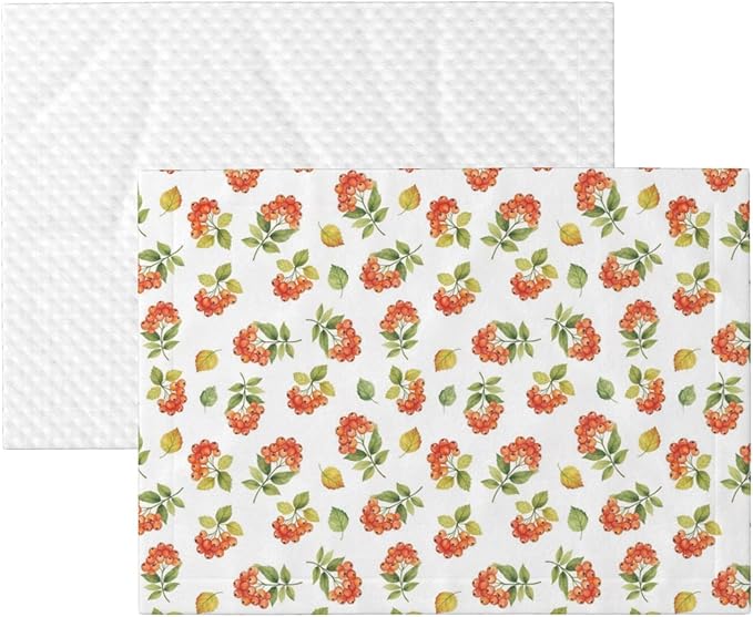 Reversible Plush Dot Pet Blanket for Dogs and Cats, Flower Berries Autumn Orange Art Pattern, Ultra Soft Two Sided Design with Warm Fuzzy Side and Smooth Side for Comfort