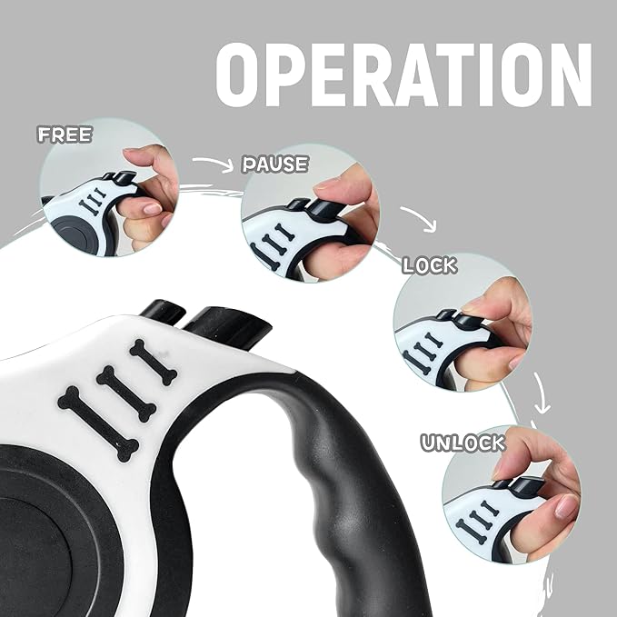 Retractable Dog Leash Automatic Telescopic Tractor Dog Tape, Pet Tape 10/16 FT Durable and Convenient, with Folding Bowl, Dispenser, Rubbish Bags, Suitable for Small and Medium Dogs
