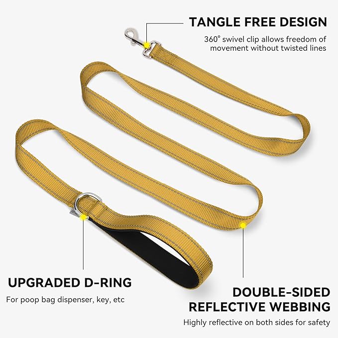 Joytale Dog Leash, 4 FT Double-Sided Reflective, Padded Handle Nylon Heavy Duty Leashes for Medium & Large Dogs Walking, Khaki
