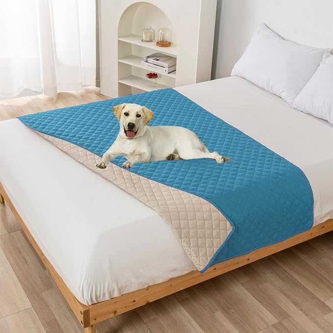 GIBZ Water Resistant Dog Bed Blanket Cover Large Anti Slip Pet Furniture Protector Washable Cat Quilted Mat for Couch, Blue, 210x305cm