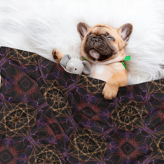 Reversible Plush Pet Blanket for Puppies Kittens, Magic Smoking Sacred Geometric, Double Sided Gentle Dot Texture for New Pets Adjusting to Home Environment Softly